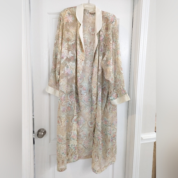 Vintage Gold Label Victoria’s Secret Kimono Paisley Maxi Robe Satin Edge - Picture 2 of 8